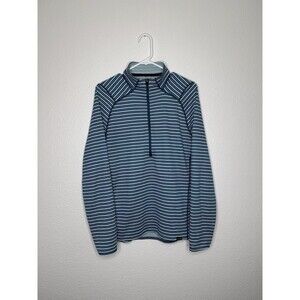 Patagonia Pullover Shirt Mens M Blue Striped Polartec Capilene 3 Midweight Zip